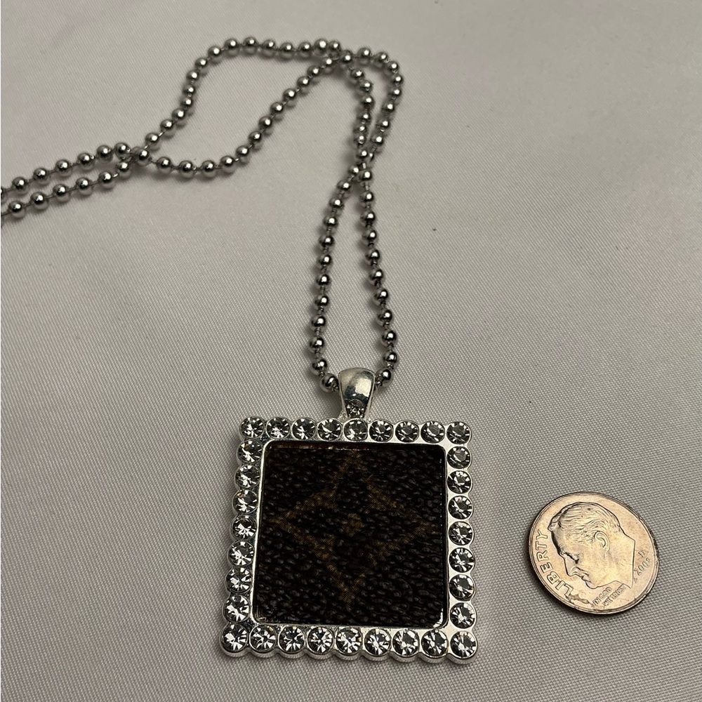 Louis Vuitton Monogram Canvas Silver Rhinestone Square Necklace - Picture 3 of 5